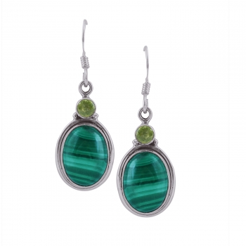 Casual wear two stone green stone sterling silver drop earrings